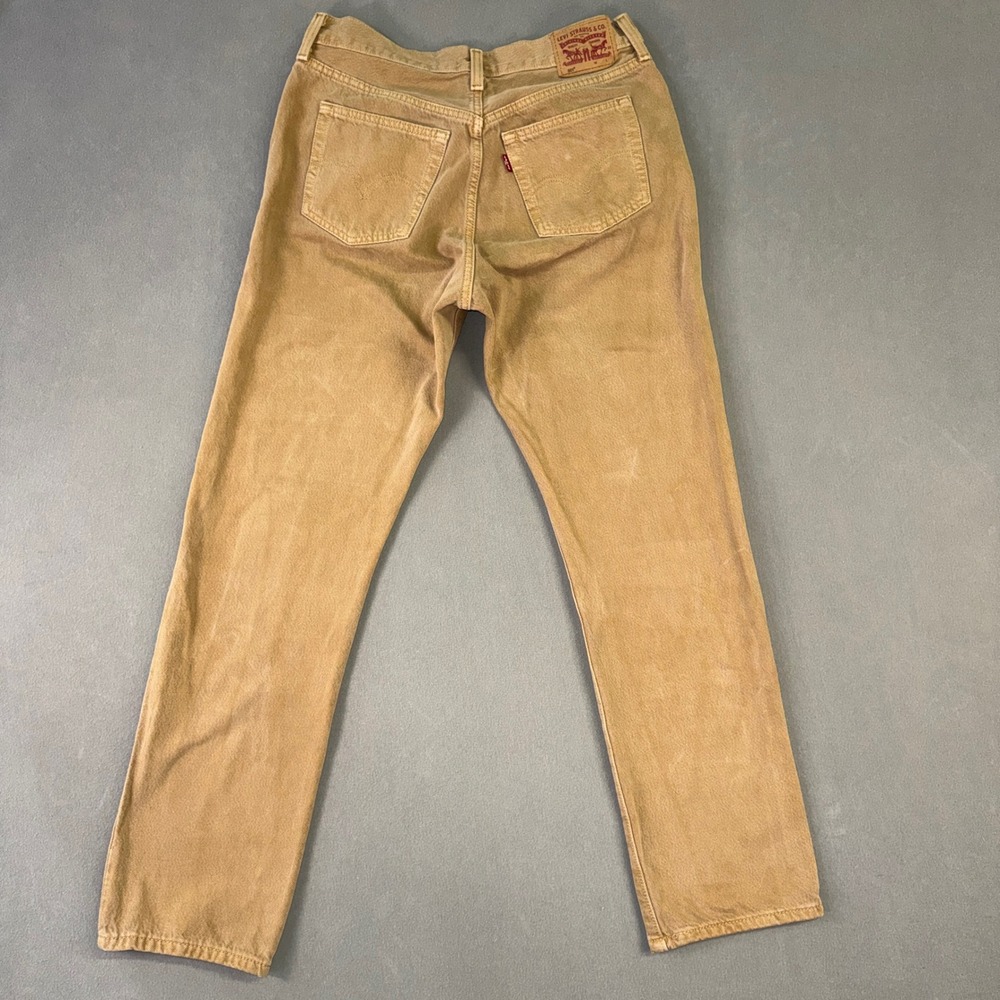 Levis 501 Original Fit Jeans Mens W29 L30 Tan Khaki Button Fly Denim Pants - Picture 2 of 8